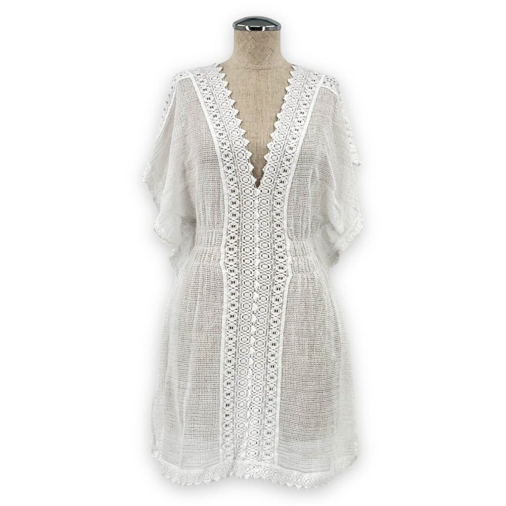 SEASPICE RESORT WEAR Mesh Cover Up Size S Classic Crochet Dress Beach Pool White - Picture 4 of 13